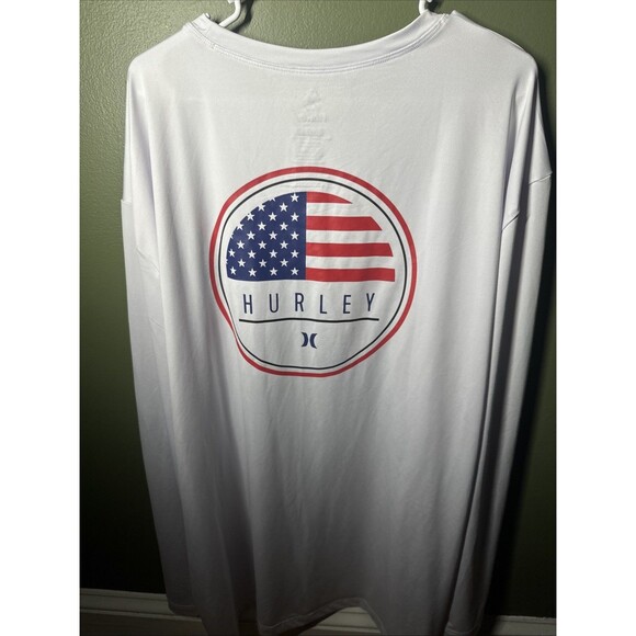 Hurley Shirt 2XL Solar Protection White Spell Out Logo Stretch Long Sleeve Mens - Picture 1 of 5